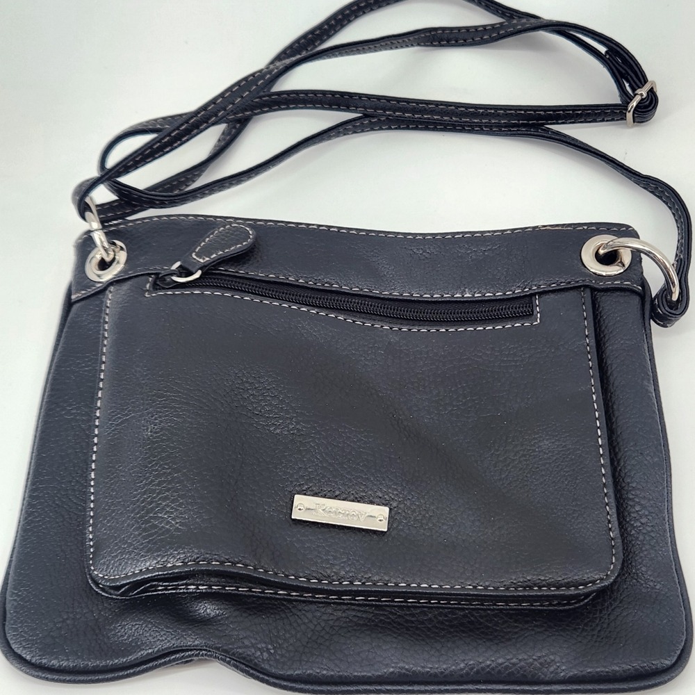 KOLTOV Black Faux‎ Leather Crossbody Bag Adjustable Strap Zip Pocket